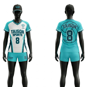 Uniforme de volley-ball pour femmes, tissu en polyester respirant, maille, 160 GSM, crème, bleu marine, rouge, design de panneaux latéraux, logo personnalisé par sublimation - Product Image 3