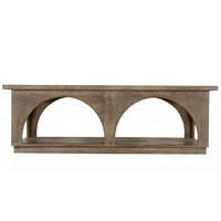 Table basse rectangulaire en bois de manguier massif, style rustique moderne, avec étagère ouverte arquée, table de salon artisanale