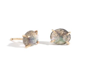 Natural Labradorite Oval <b>Stud</b> <b>Earrings</b> Gold Plated Faceted Gemstone Prong <b>Set</b> Handmade Jewelry Gift for - Product Image 2