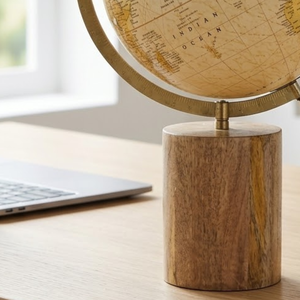 Decorative Wood, Iron & Plastic Table Globe | Vintage Rotating World <b>Map</b> Globe for Study Table, Office Desk & Library Decoration - Product Image 3