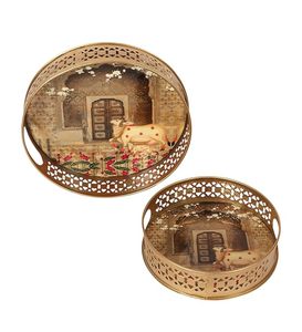 Jars décoratifs à motifs animaliers avec plateau jaune, ensemble multi-pièces rond, design traditionnel gravé, plateau décoratif artisanal - Product Image 5
