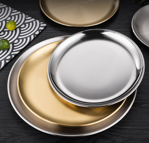 Assiette peu profonde en acier inoxydable de qualité alimentaire pour la maison, assiette à dessert, assiette à os, vaisselle de restaurant pour steak et plats occidentaux - Product Image 5