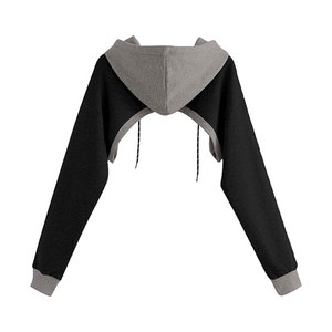 Haut court à capuche personnalisé pour femme, coupe avant échancrée, manches longues, style unique, vêtement de sport, 100 % coton - Product Image 2