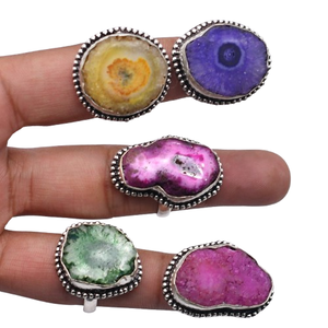 Lot en gros de 100 à 1000 bagues vintage en laiton, quartz solaire, plaqué argent 925, pierres précieuses, pour femmes, assortiment - Product Image 6