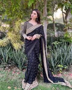 Sari Lehenga en Georgette de Soie Vichitra Prêt-à-Porter Haut de Gamme pour Mariage Traditionnel, Diwali, Fête Printanière, Glamour Ethnique - Product Image 2