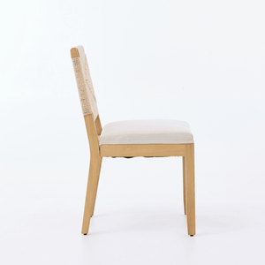 Set di 2 Sedie da Pranzo in Stile Mid-Century Moderno, Base in Legno con Corda in Rattan, Rivestimento in Lino, Schienale in Canna, Seduta Imbottita per Uso in Cucina - Product Image 4