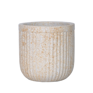 Vase en ciment rustique minimaliste terreux avec des rainures verticales et une couleur beige douce mouchetée pour une utilisation au sol - Product Image 6