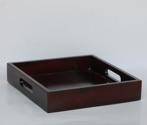 Venta al por mayor personalizable marrón oscuro hecho a mano bandeja cuadrada de madera para servir con asa con logotipo impresión fabricante diseño - Product Image 1