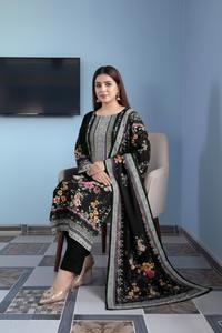 Ensemble prêt-à-porter 3 pièces en mousseline avec imprimés floraux vibrants, comprenant un salwar, une anarkali, un kurta, un pantalon et une dupatta, robe longue. - Product Image 2