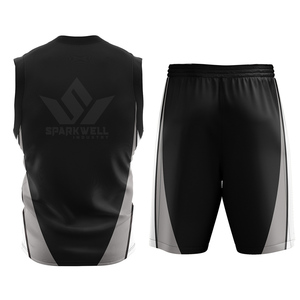 Ensemble de maillots de basket personnalisés sans manches, col en V, évacuation de l'humidité, 100% polyester, noir et gris, color block, vêtements de sport unisexes pour adultes - Product Image 5