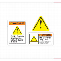 Avertissement de la marque AGS : Attention, la machine peut s'enclencher automatiquement. Restez à l'écart. Autocollant de sécurité industriel M19. Étiquette de danger d'automatisation 3M.