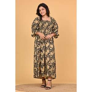 Vestido Maxi Floral de Algodón Indio para Mujer, Estilo Bohemio, Ecológico, Transpirable, Hecho a Mano, Silueta Evase, Ropa de Verano - Product Image 1