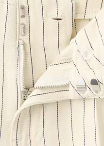 Shorts Bermuda rayés pour femmes, taille haute, fermeture boutonnée, 100% coton, tissu Oxford, coupe classique avec poches - Product Image 3