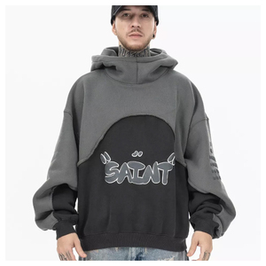 Sweat à capuche personnalisé en molleton bouclette de coton, unisexe, coupe oversize, épais, avec impression sérigraphique et impression en relief, fermeture éclair intégrale - Product Image 1