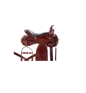 Silla de montar tipo barril de cuero occidental ligera, cómoda y suave, hecha con grabado floral hecho a mano, conjunto de equipo para caballo - Product Image 2