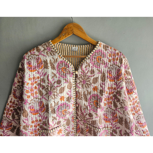 Floral Quilted Cotton Jacket for Women Reversible Printed <b>Cardigan</b> Boho Casual Outerwear for <b>Spring</b> Summer gift for her - Product Image 4