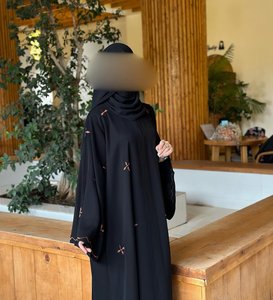 Elegant Black Solid Embroidered <b>Abaya</b> Neck Long Sleeve MAXI Modest Dress Women Polyester Breathable Middle East Style Prayer - Product Image 2