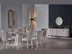 Ensemble de salle à manger moderne de luxe en teck massif, 7 pièces, table rectangulaire contemporaine pour villa, appartement, entrée, meubles de maison - Product Image 2