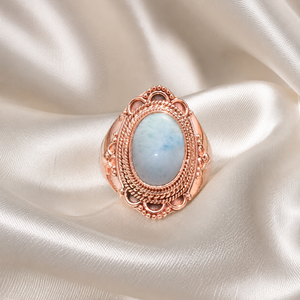 Natural Larimar Statement <b>Ring</b> 925 Sterling <b>Silver</b> Vintage Filigree <b>Ring</b> Handmade Boho Gemstone Jewelry Gift <b>for</b> Her <b>Men</b> Unisex - Product Image 1