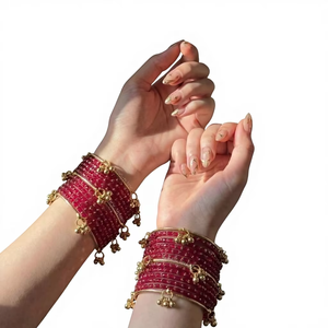 Bracelets en verre kashmiri rose vif tendance avec perles taille émeraude, couleurs personnalisées, bijoux d'anniversaire - Product Image 1