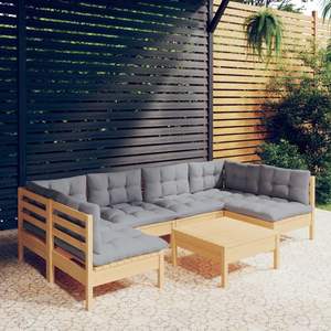 Ensemble de salon de jardin modulaire moyen en pin massif gris - Product Image 1