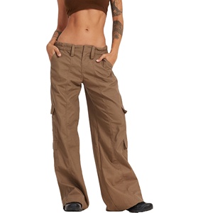 Pantalones Cargo de Pierna Ancha para Mujer, Ecológicos, Mezcla de Nailon/Algodón, Corte Holgado, Cintura Alta, Bolsillos, Versátiles, Rectos - Product Image 4