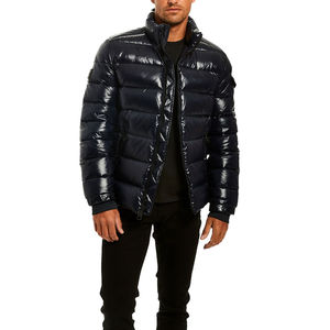 Men's Navy Blue Puffer Jacket <b>Stand</b> Collar Zipper Closure Windproof Down Filled Slim Fit Winter Coat Casual - Product Image 4