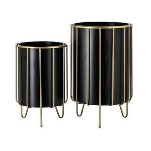 Ensemble de pots à plantes en métal doré luxueux et tendance avec support en bois naturel, pot de plante décoratif moderne pour salon, balcon, bureau - Product Image 3