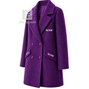 Manteau long en laine personnalisé du Conseil NCNW, logo brodé sur le devant, couleur bleu et blanc, manches longues, pour femme - Product Image 2