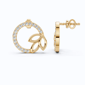 Pendientes de Diamantes Cultivados en Laboratorio con Forma de Corona de Hojas, Certificados por IGI, Oro Amarillo de 14K, Joyería Elegante Inspirada en la Naturaleza para Novias - Product Image 1