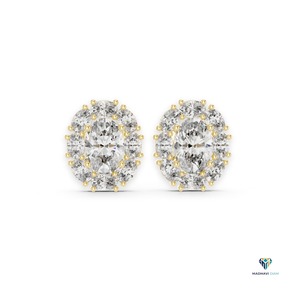 ต่างหูเพชรทรงรี 1.69 กะรัต แบบ Halo Stud ผลิตในห้องปฏิบัติการ ตัวเรือนทองคำแท้ 18K ดีไซน์คลาสสิกแบบ Cluster สำหรับผู้หญิง เครื่องประดับอันหรูหรา - Product Image 1