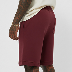 Pantalones Cortos Bermuda para Hombre, Color Borgoña Sólido, Transpirables, de Punto, Poliéster/Algodón, Cintura con Cordón, Logotipo Frontal Personalizable, Ropa Casual - Product Image 4
