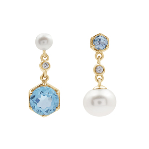 Pendientes colgantes de plata de ley 925 100% pura con topacio azul hexagonal, perla y engaste de diamantes, joyería fina clásica para mujer - Product Image 5