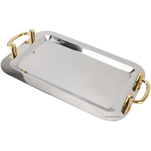 Bandeja Rectangular de Acero Inoxidable Más Vendida con Atractivo Asa Dorada, Bandeja Pulida Brillante para Uso en el Hogar, Restaurantes y Servicios de Catering - Product Image 2