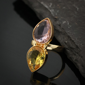 Anillo de Moda de Octubre con Doble Piedra de Citrino en Forma de Pera, Chapado en Oro de 18K, Ajustable, para Mujer, con Gema, Joyería de Boda - Product Image 1