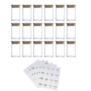 Juego de 18 Tarros Cuadrados de Bambú y Vidrio de 240 ml para Especias, Pimienta y Condimentos, Elegantes - Product Image 2