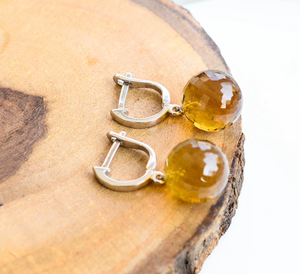Pendientes de plata de ley con cuarzo Golden Orb Beer, estilo moderno, con piedra natural, par de pendientes para mujer - Product Image 4
