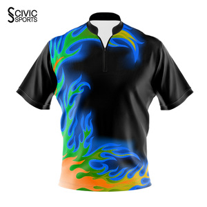 Maillot de bowling personnalisé en polyester avec fermeture éclair quart de tour, logo imprimé par sublimation, respirant, vente en gros - Product Image 1