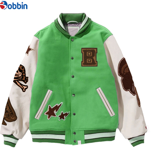 Blouson universitaire homme avec broderie et lettres brodées sur le devant, col rabattu, style preppy automne, coupe classique, veste de baseball - Product Image 6