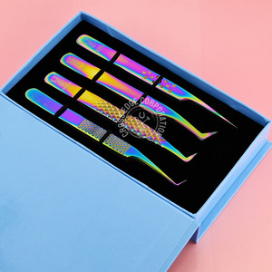 Custom Fiber Fake Eyelash Isolation Tweezers Stainless Steel Fiber Tip Volume Lash Extension Tweezers 45 90 Degree Pointed Tip - Product Image 1