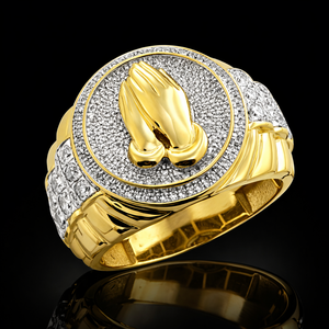 Luxury <b>Mens</b> Diamond <b>Ring</b> Praying Hands Jewelry Hip Hop Iced Out 925 <b>Silver</b> 10K 14K Gold Finish Statement Band Rapper - Product Image 1