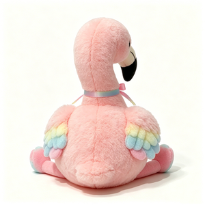 Peluche de flamenco sentado, adorable peluche de flamenco sentado con plumas pastel y cinta arcoíris, flamenco rosa de ojos grandes. - Product Image 3
