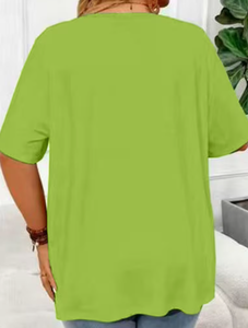 Plus Size Women's <b>Patchwork</b> Anti-Wrinkle O-Neck Pullover Short Sleeve 100% Cotton Casual Summer Knit - Product Image 5