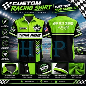 Chemise de mécanicien pour moto et course automobile, impression personnalisée, broderie, vêtements de travail rétro pour garage, chemise de course pour homme, boutonnée, pour équipe de pit crew - Product Image 2
