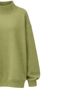 Sudadera de Forro Polar Oversize Verde Oliva Personalizada para Mujer, Cuello Alto, Estilo Casual, Cálida para Invierno, de Algodón y Poliéster, Ajuste Holgado - Product Image 4