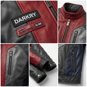 Chaqueta de Cuero Roja y Gris para Hombre, Chaqueta de Motero con Panel Central en Colorblock, Cuello Alto, Fabricante OEM ODM, Oferta de Venta al Por Mayor - Product Image 6