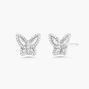 Pendientes de mariposa con diamantes, oro macizo de 14K y 18K, corte redondo y baguette, diamantes cultivados en laboratorio, diseño de insecto, pendientes delicados, precio de fábrica - Product Image 3