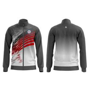 Veste de danse unisexe pour enfants à manches longues avec fermeture éclair, en spandex/polyester, design dégradé gris, rouge et blanc, pour l'entraînement et la scène - Product Image 1