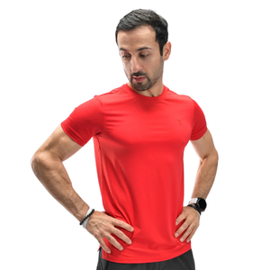 <b>Men's</b> Custom <b>Red</b> Aqua Performance <b>TShirt</b> Lightweight QuickDry Polyester Spandex Gym Training Sports Tee OEM Activewear Top - Product Image 1