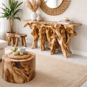 Table console en racine de teck massif, style rustique naturel, best-seller, table d'entrée en racine de teck Dhifa, forme exotique, pour hall d'hôtel de luxe - Product Image 5